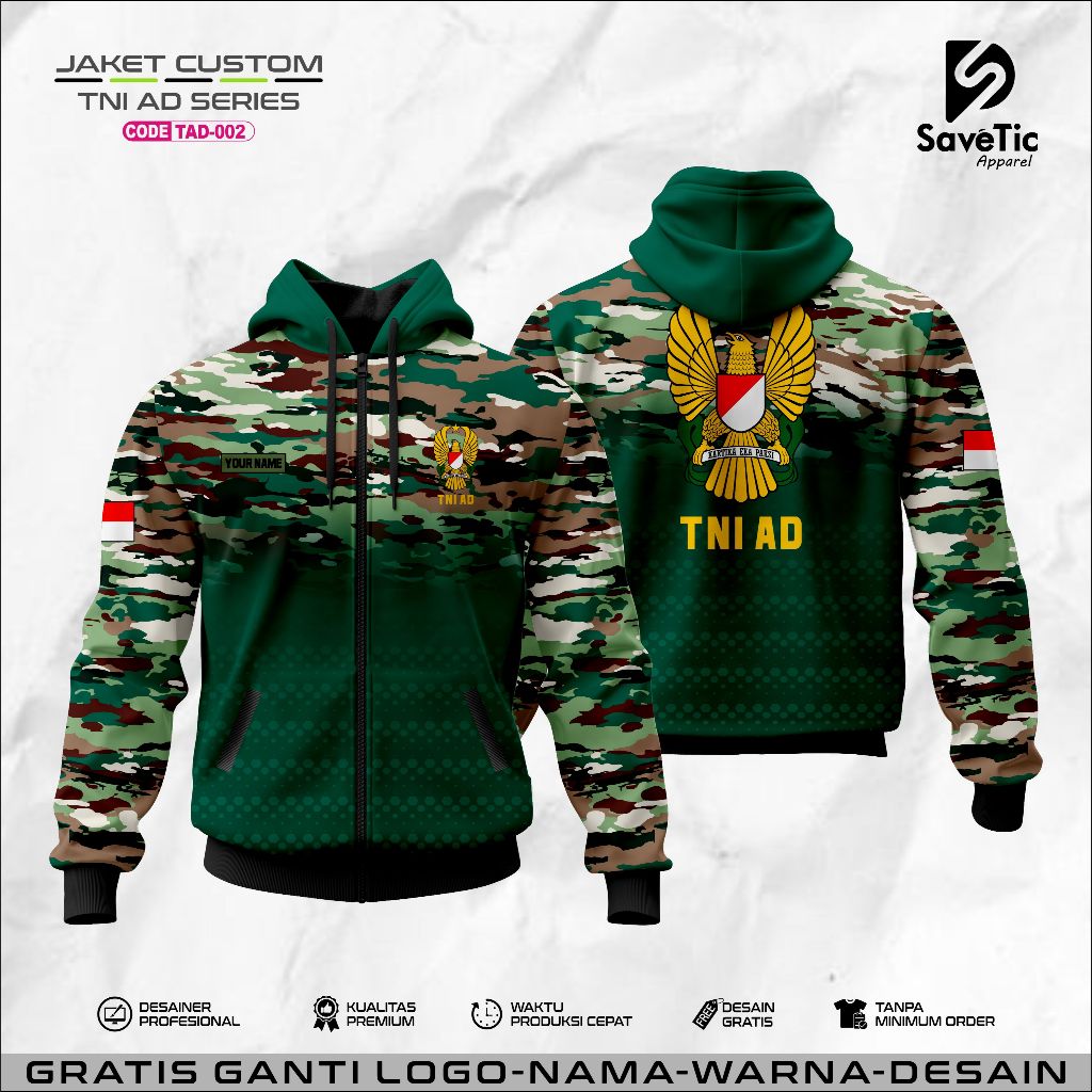 Jaket TNI AD Full Printing Sublim Custom / Hoodie/Tracktop/Bomber/army/loreng