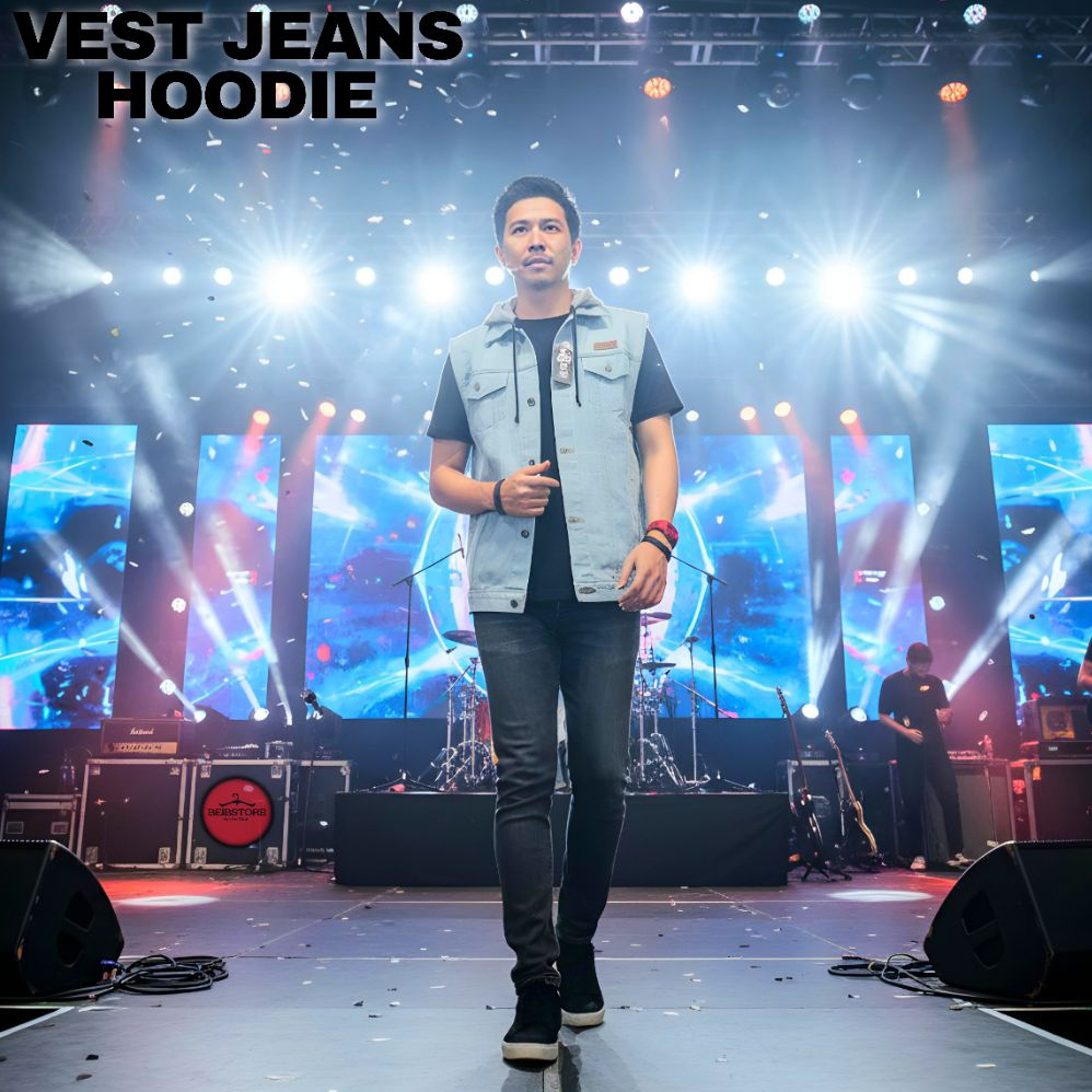 Rompi Hoodie Jeans Pria Keren - Vest bertopi Original Flower Country