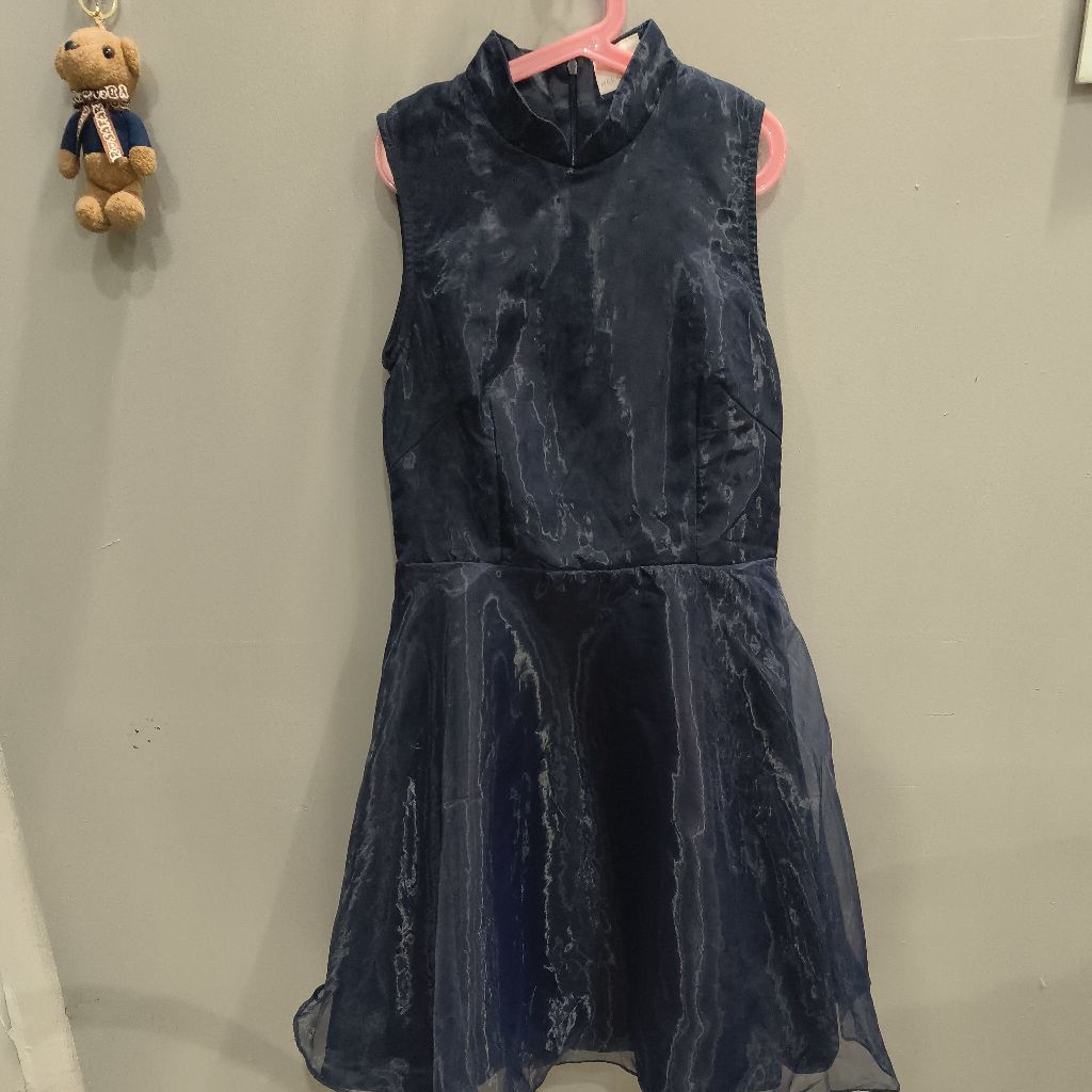 dress gaun organza mewah navy megagamie remaja/dewasa