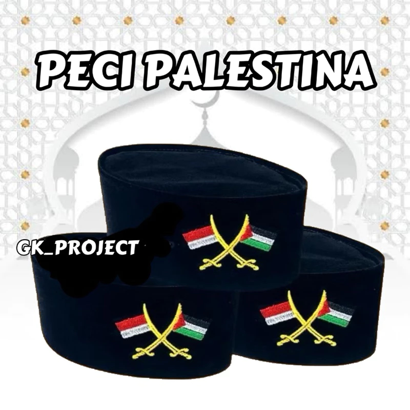PECI ANAK DAN DEWASA LOGO PALESTINA PECI HITAM LOGO PALESTINA