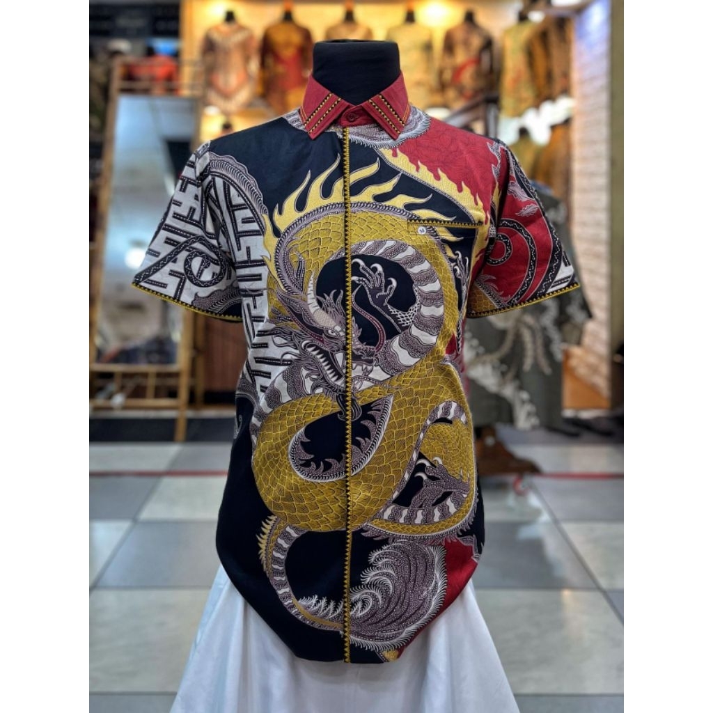 KEMEJA BATIK MOTIF NAGA SMOCK LENGAN PENDEK COTTON SILK ATBM SUTRA @batik_berkah_store