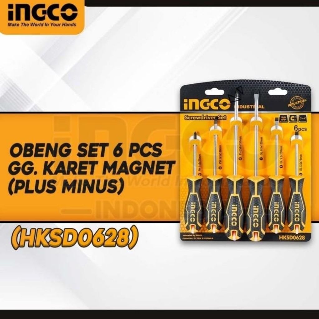 OBENG SET GAGANG KARET SCREWDRIVER SET 6PCS INGCO