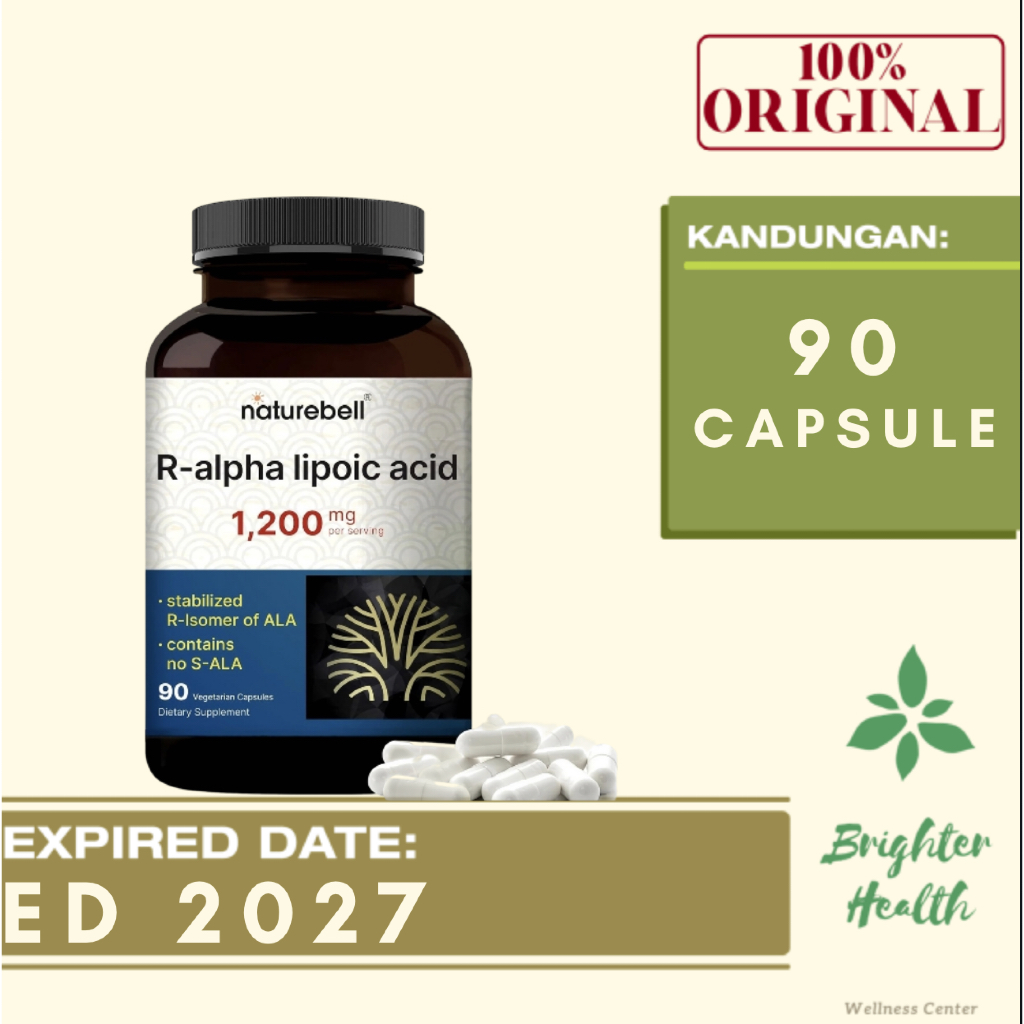 NatureBell R-Alpha Lipoic Acid, 1,200mg, 90 Veggie Capsules 1.200mg R Alpha Lipoic Acid NON GMO