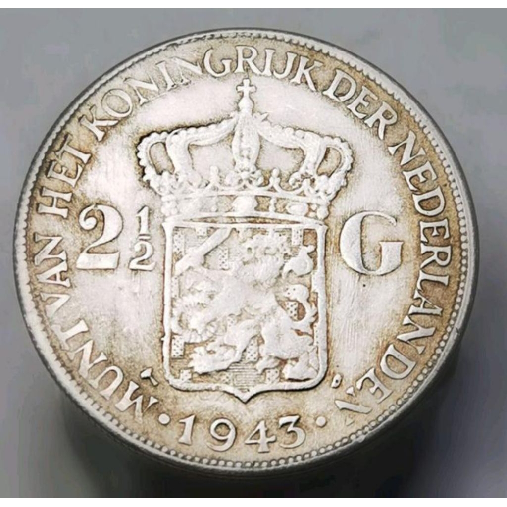 Koin Kuno Jaman Dulu Tahun 1943 Der Nederlanden Wilhelmina 2 1/2 Gulden