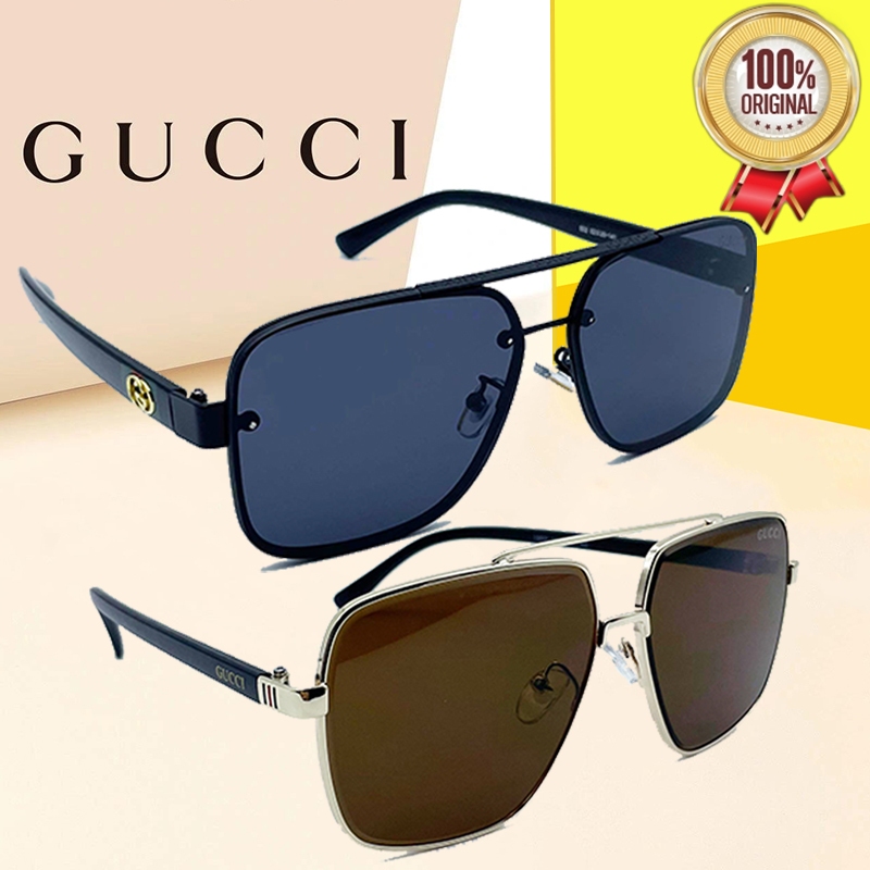 [100% Original]Gucci Sunglasses 552 / 1992 SQUARE FRAME Black Grey Gold Brown/UV protection glasses/