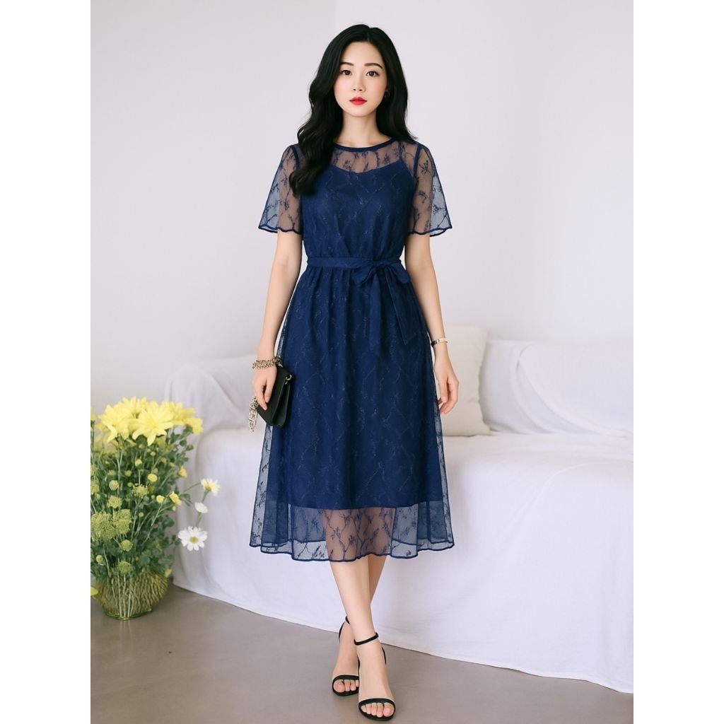 Set Dress Brukat Tile Bordir Mutiara Dealova Dress Pesta Natal Terbaru Simple Elegant Brokat Jc