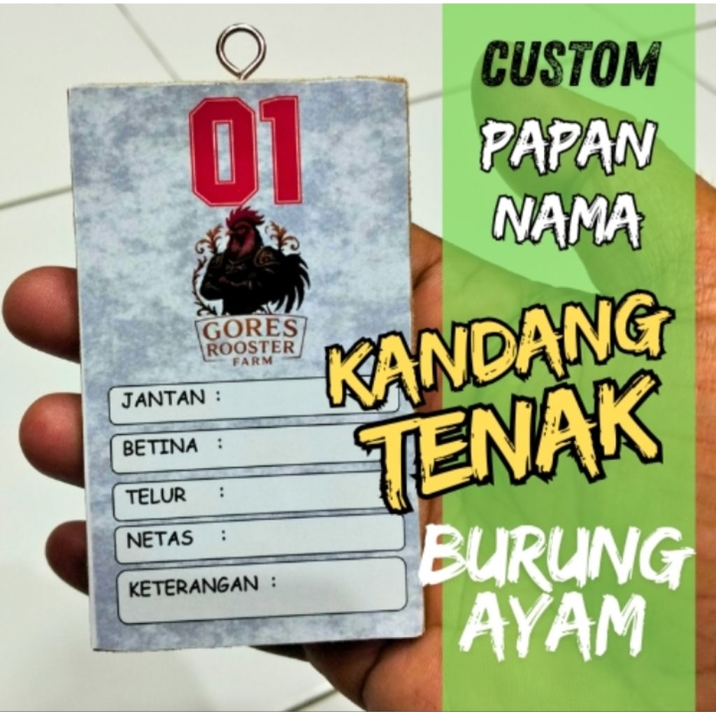 CUSTOM PAPAN NAMA BUDIDAYA KANDANG BURUNG LOVEBIRD MURAI AYAM  NOMOR SERI UKIRAN 6X10 CM