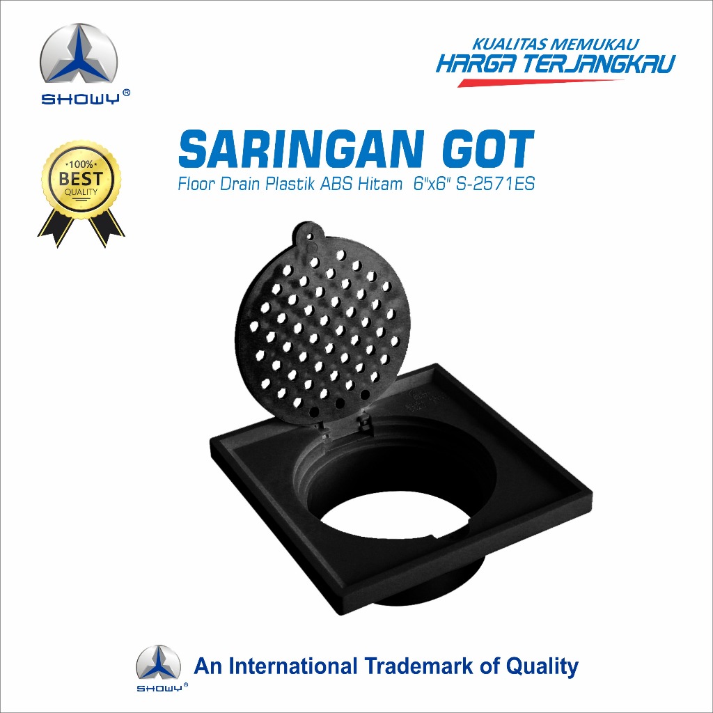 SHOWY Saringan Got Floor Drain Plastik ABS Hitam  6"x 6" S-2571ES
