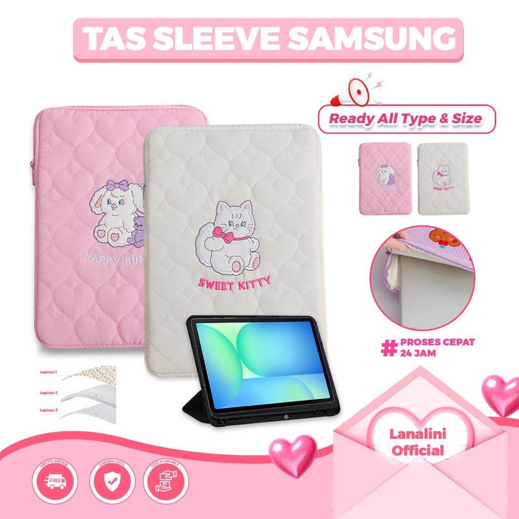 Tas Tablet Anak Perempuan Cute Puffy Sleeve Case Samsung Galaxy Tab A A7 A8 A9+ A9 Plus S3 S4 S5e S6
