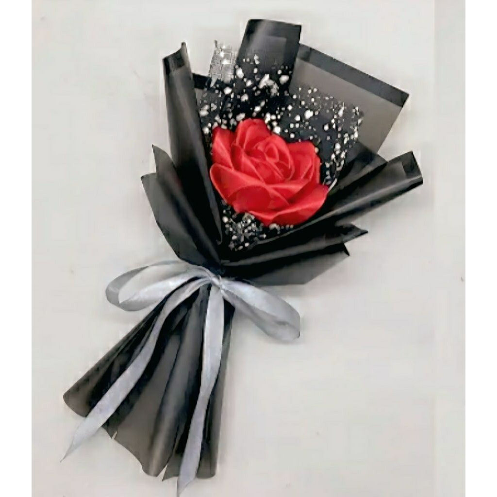 buket bunga mawar 1 tangkai, buket bunga pita satin