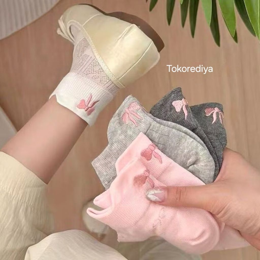 Kaos Kaki Wanita Polos Kekinian Korea Style Motif Pita Simple Sock Fashionabel KK-156