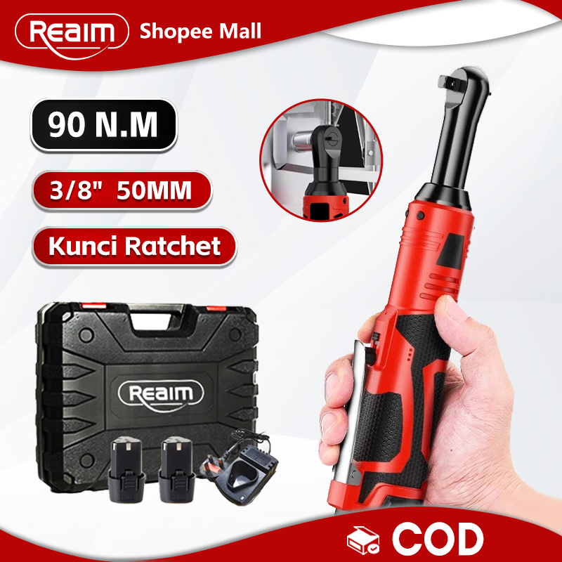 Reaim Kunci Angin Ratchet 3/8" Pneumatik Kunci Ratchet dengan Output Torsi Maksimal 90N.m kunci pas 