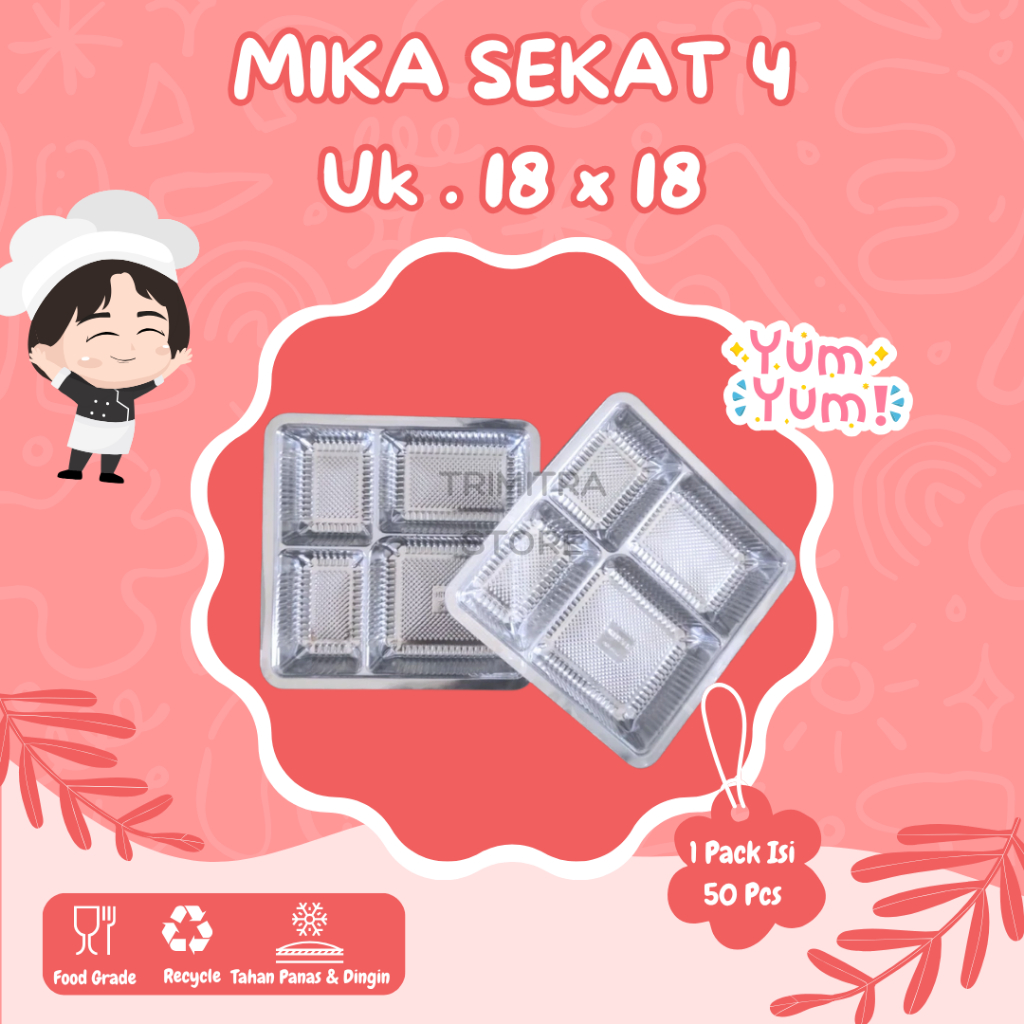 ( Isi 50 Pcs ) Nasi Kotak Mika Sekat 4 Catering Box Bening / Mika Kotak Sekat 4