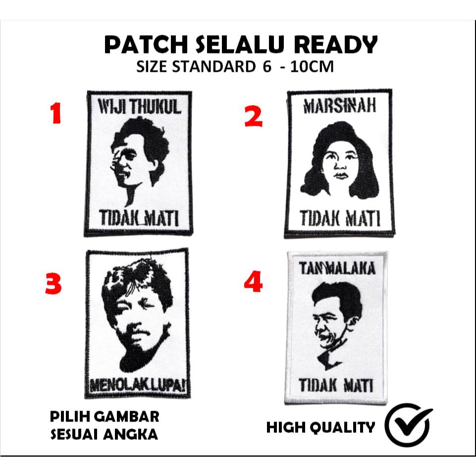 Patch Bordir emblem gambar  Marsinah -Tanmalaka -WijhiTukul -Munir - Tambal Keren
