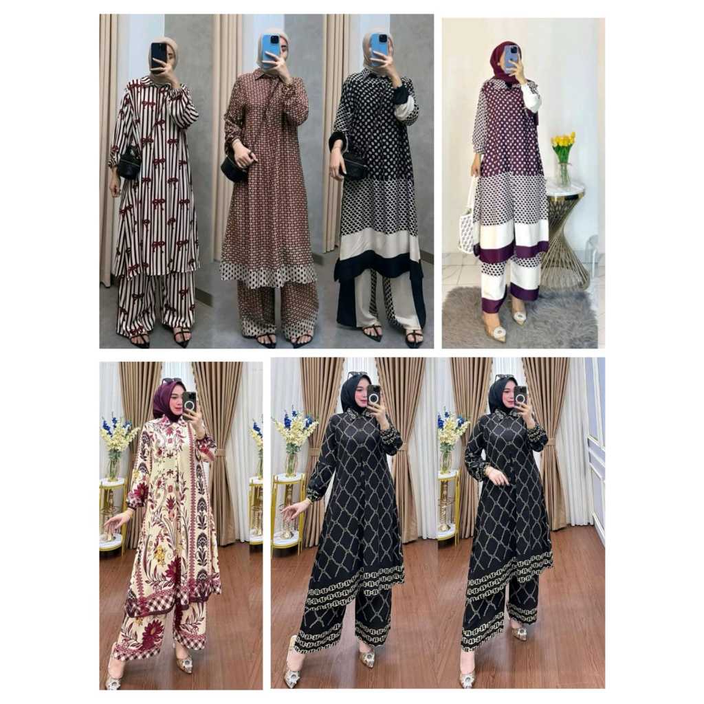 Aneka Motif One Set Baju Atasan Tunik+Celana Rayon Crinkle