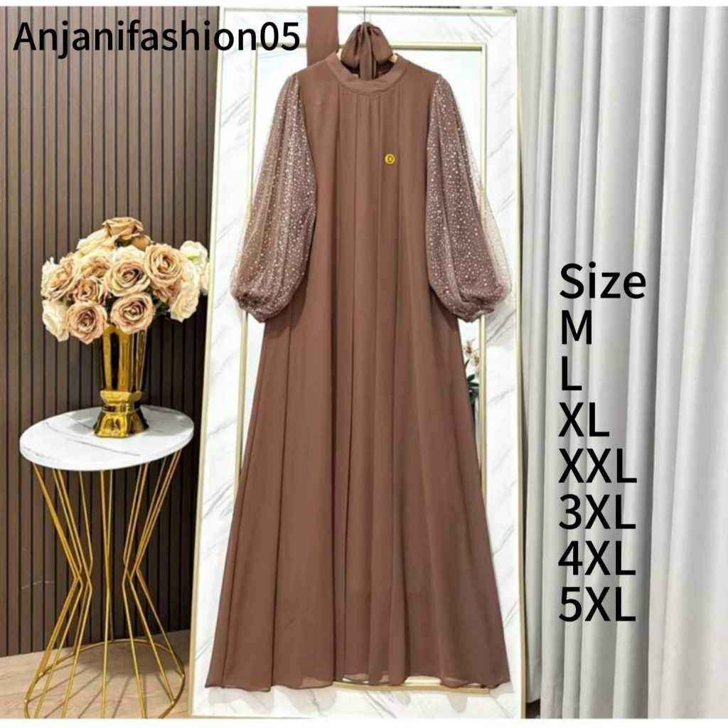 Gamis Jumbo Wanita Terbaru 2025 Ld 140 Audy Dress Bahan Kain Ceruty Babydoll Fullpuring Mix Tile War