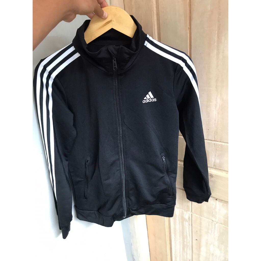 Tracktop Adidas hitam balok garis putih bw casual