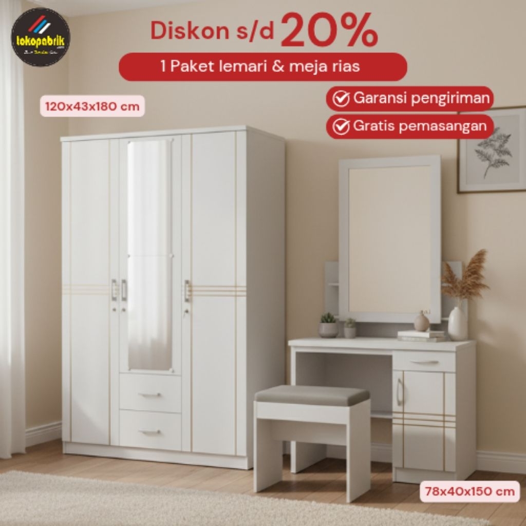 1Set lemari 3pintu 2laci meja rias sliding paket lemari 3pintu dan meja rias olympic paket lemari me