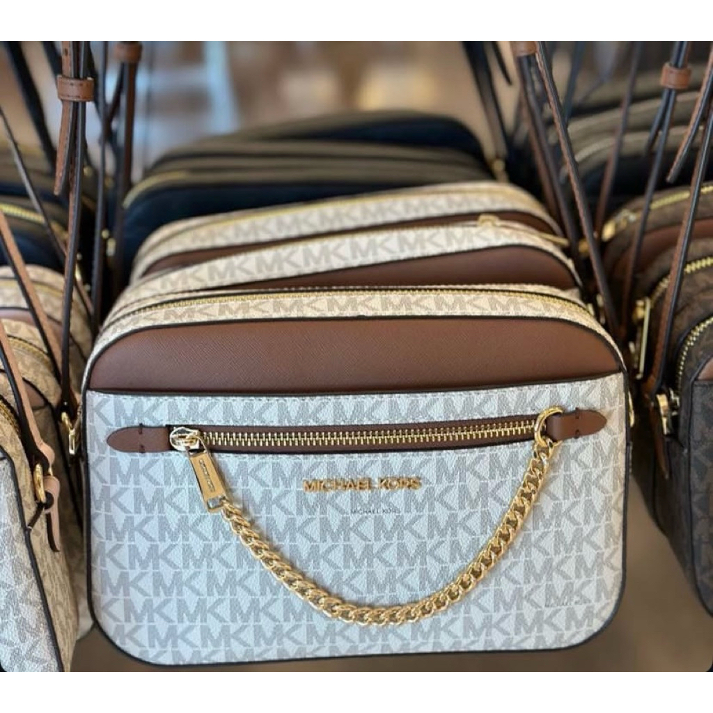 New tas MK jet set large logo crossbody bag in vanilla