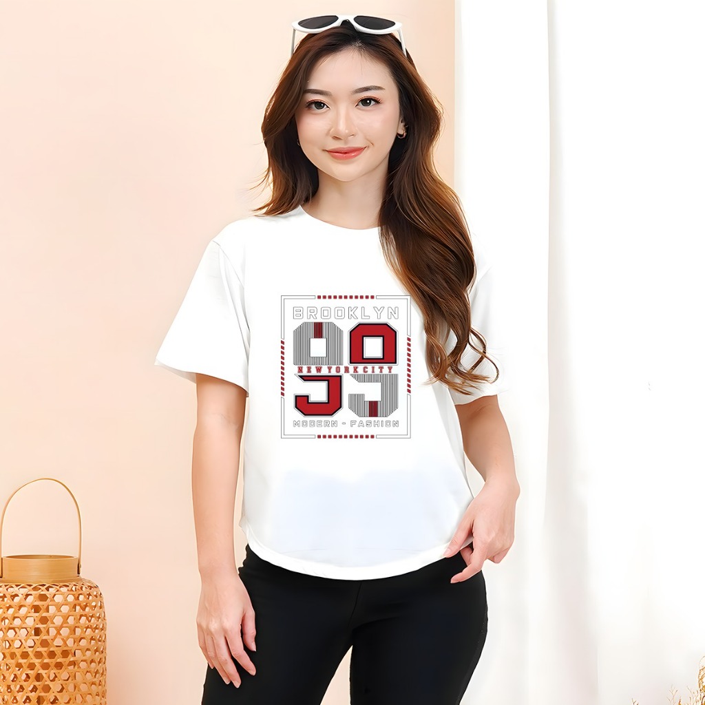 Kaos Wanita Oval Lengan Pendek/Kaos Wanita Oneck Motif Angka