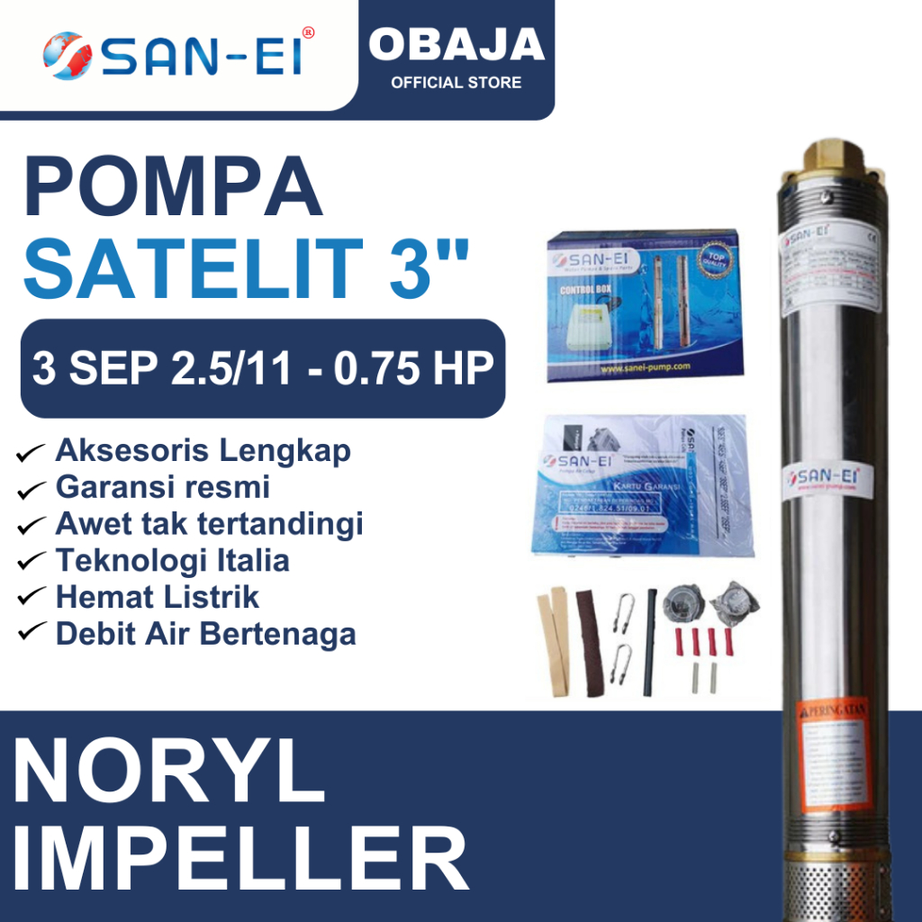 San Ei Pompa Satelit 3 inch 0.75 HP Noril / Pompa Submersible 3" 0.75 HP Impeller Plastik San Ei