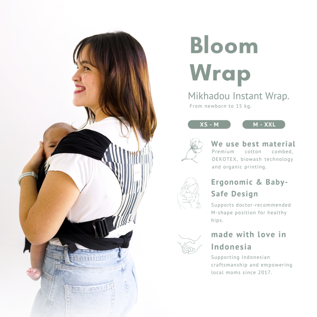 Mikhadou - Bloom Wrap Midnight - Instan Wrap - Gendongan Bayi - Baby carrier