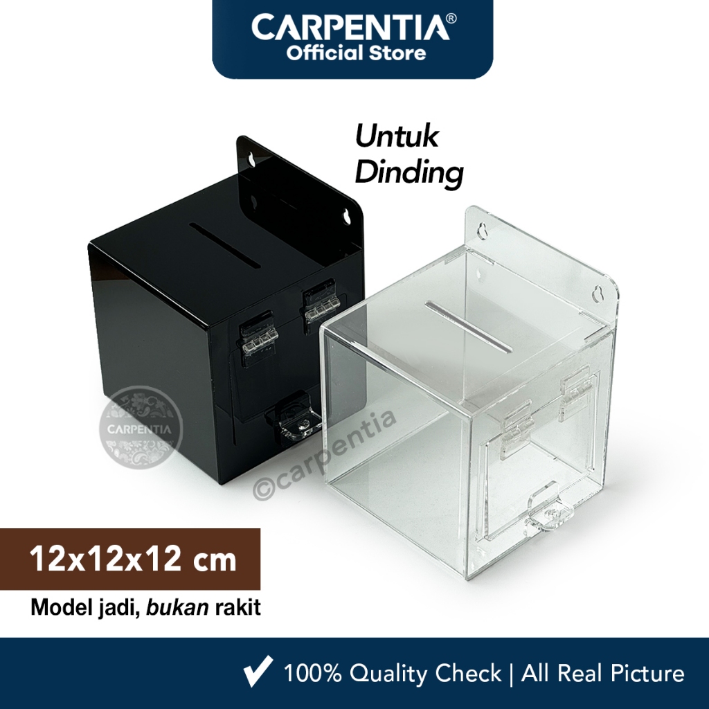 Carpentia | Kotak Saran Akrilik Dinding Gantung - Hanging Kotak Amal Tips - 12x12x12 cm - Tipe D