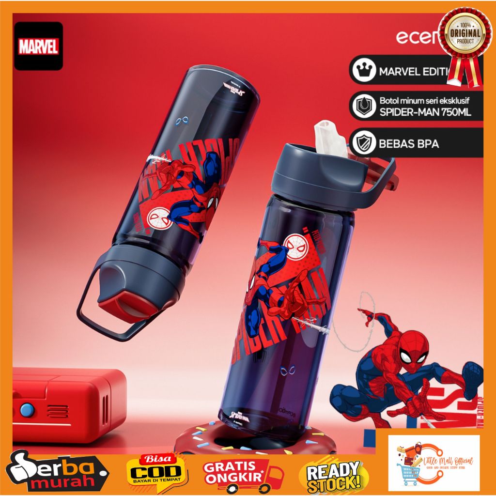 Little Mall BOTOL ECENTIO ANAK SPIDERMAN MARVEL SEDOTAN 750ML ECENTIO BOTOL ORIGINAL TUMBLER ANAK