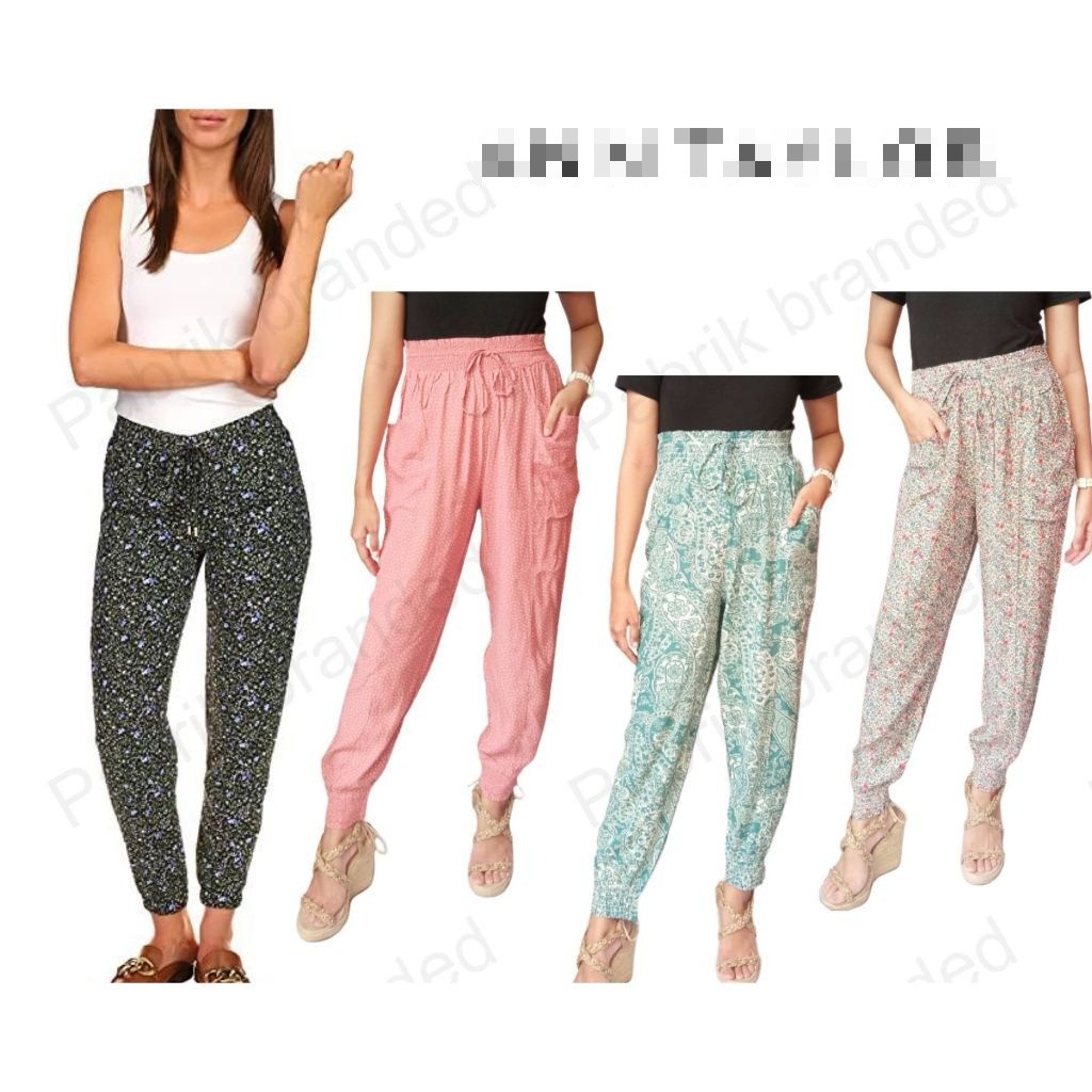 Pabrik branded @nn Tyl0r kulot jogger pants XS S M L BIG SIZE hitam putih navy orange hijau printed 