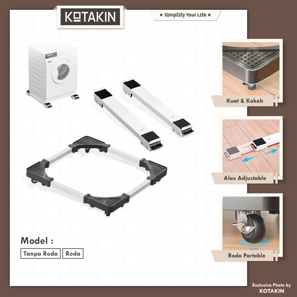 KOTAKIN Roda Lemari Mesin Cuci Kaki Roda Tatakan Kulkas Lemari Adjustable Pemindah Barang Berat