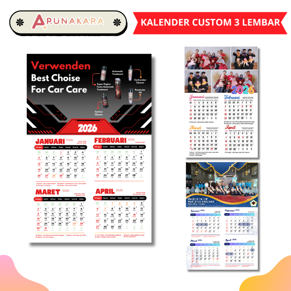 Kalender 2026 Custom 3 Lembar Bebas Desain