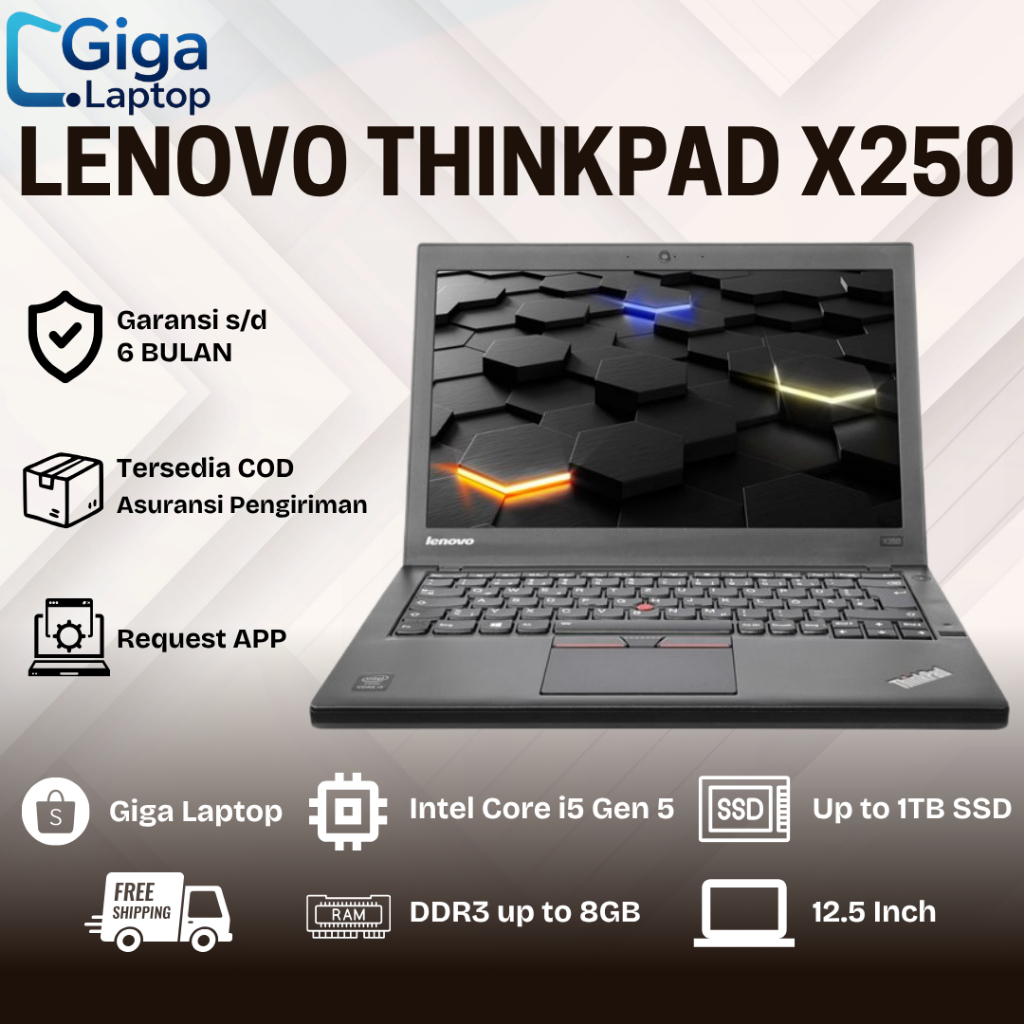 Laptop Lenovo Thinkpad X250 X240s Core i7/ i5 Ram 16GB SSD 1TB - Second Murah Bergaransi | SLIM 12"
