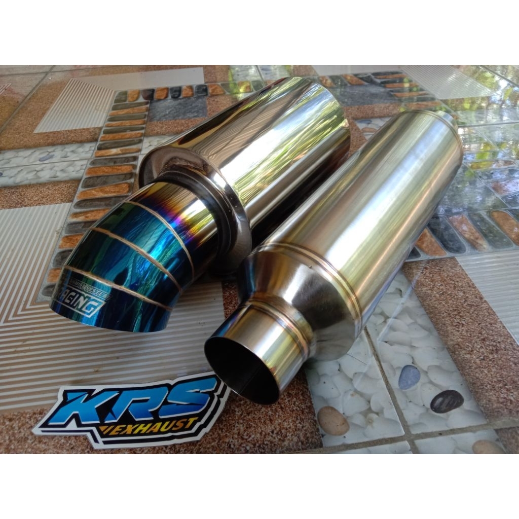 knalpot JS racing biru plus resonator racing