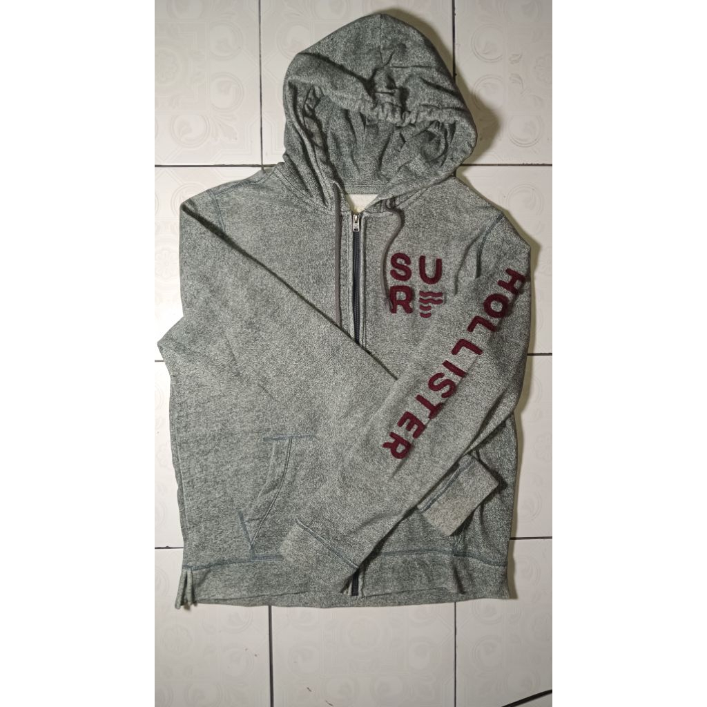 jaket hodie Zipper abu Hollister untuk unisex