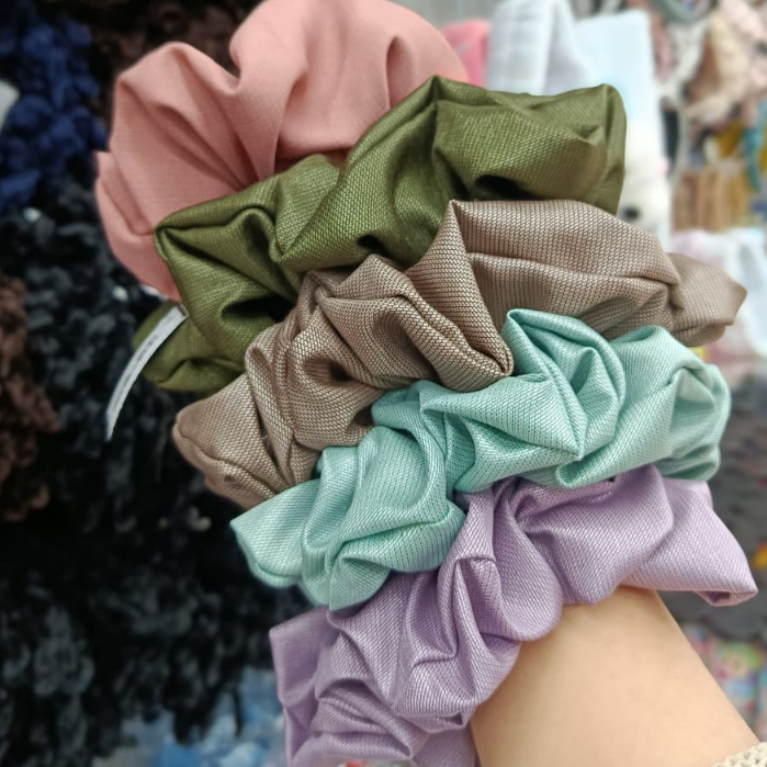 Ikat Rambut Polos Warna | Ikat Rambut Cepol | Scruncie Kilat Motif Polos Harga Grosir Bisa Cod