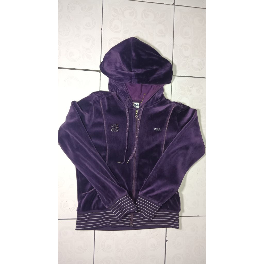 jaket hodie Zipper Fila ungu untuk wanita