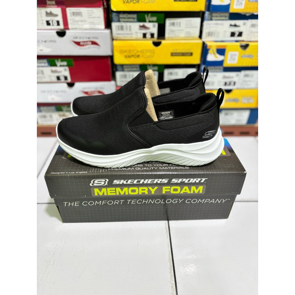 SIZE 41,42,43 SEPATU SKECHERS FLECTION 3.0 8790275BKW HITAM PUTIH MEN ORIGINAL SLIP ON