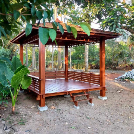 Gazebo Kayu Jati 2x2 Meter , gazebo minimalis kayu jati , saung gazebo taman kayu jati minimalis