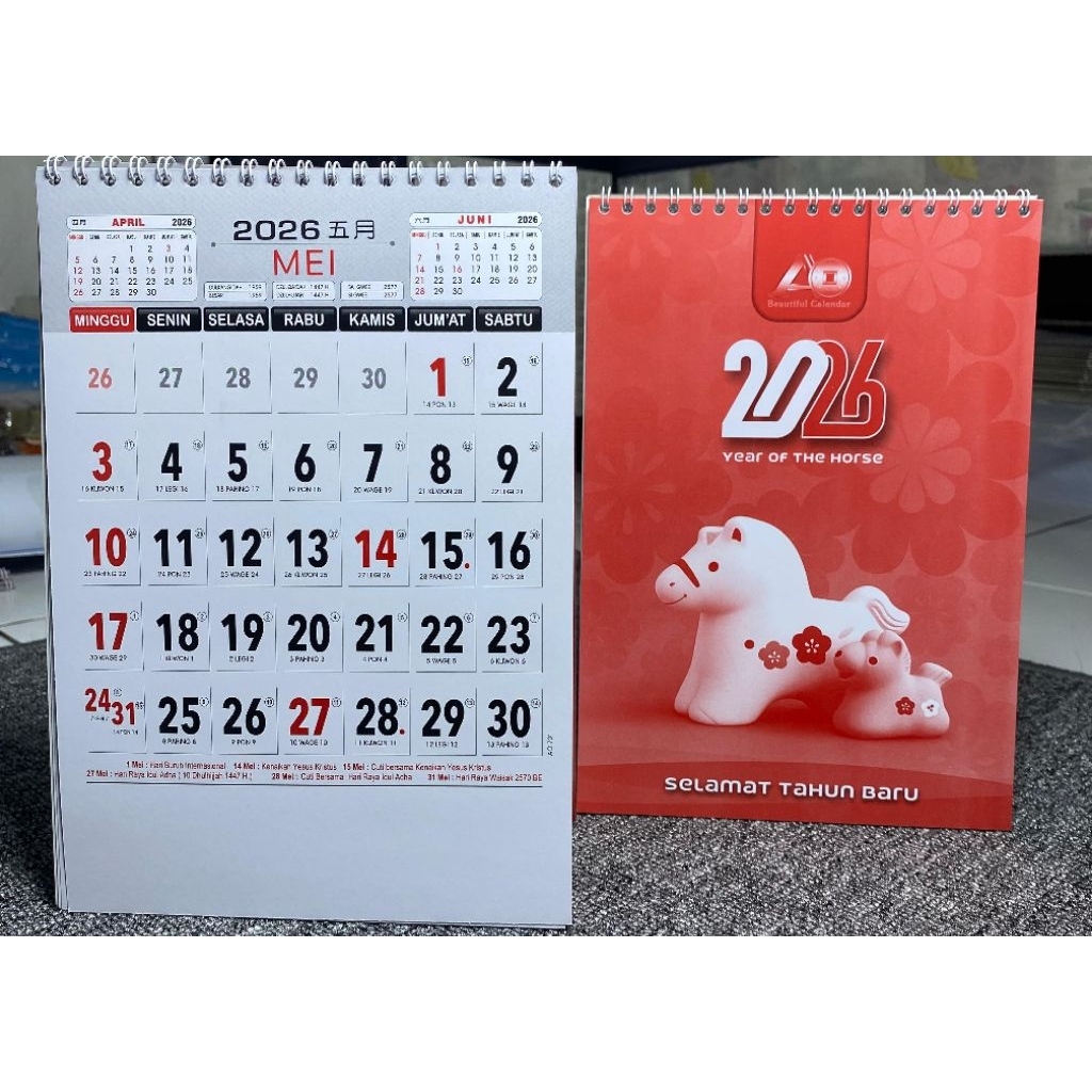 Kalender meja kerja AO tahun 2026 spiral tegak panjang