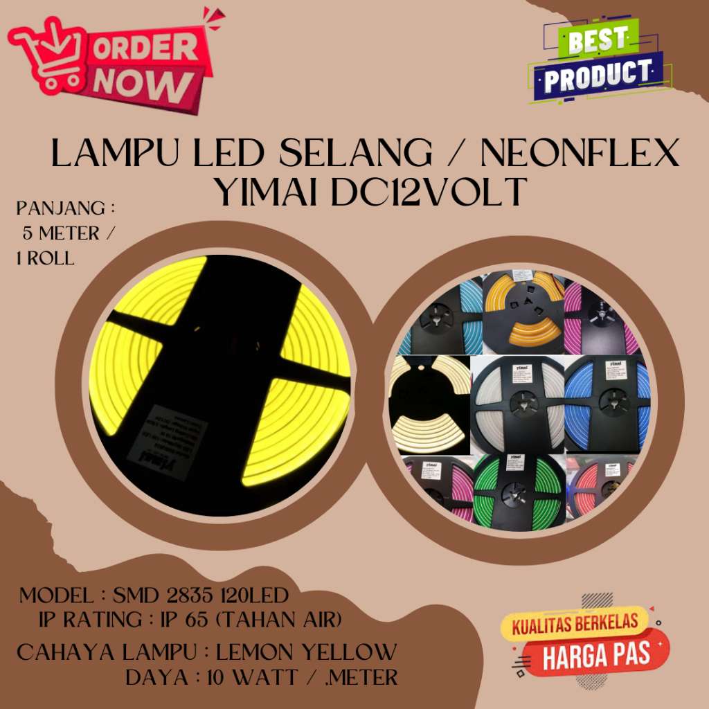 LAMPU LED NEONFLEX YIMAI / LAMPU LED SELANG DC12VOLT - LEMON YELLOW