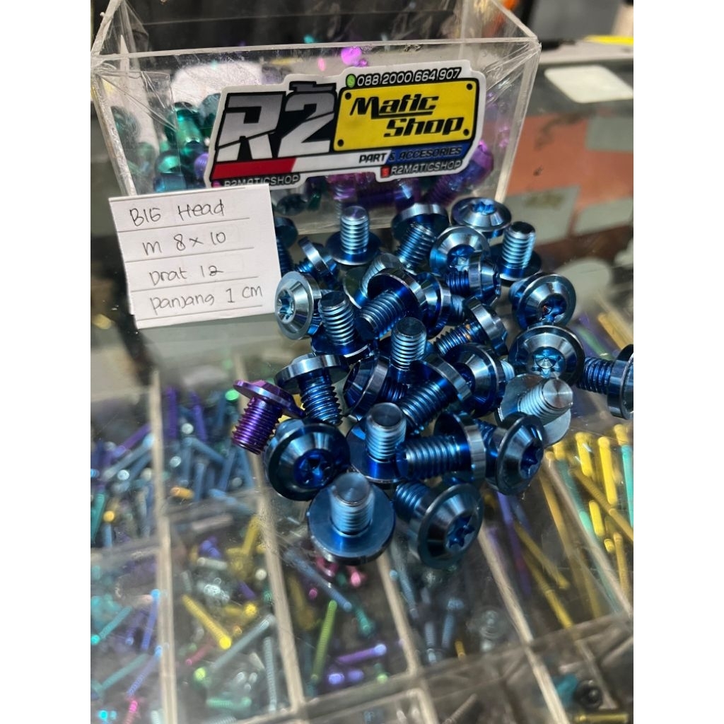 Baut Titanium m8x10 Drat 12 Panjang 1cm Big Head