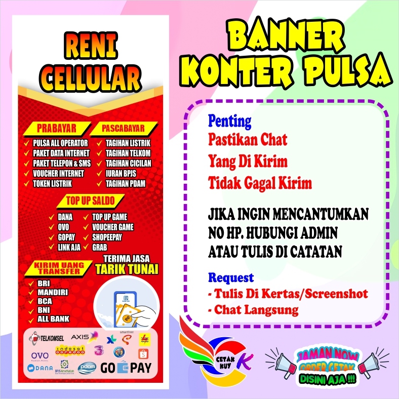 Spanduk banner konter pulsa kekinian murah bisa custom ukuran 160x60 / Banner pulsa Terbaru bisa COD