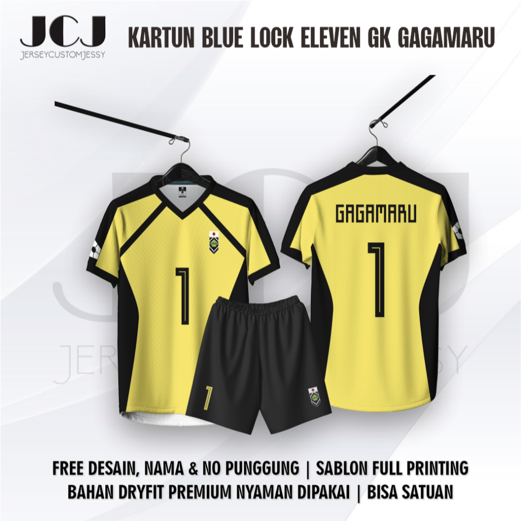 Jersey Custom Kartun Blue Lock Eleven GK Gagamaru Free Nickname dan Nomor Punggung