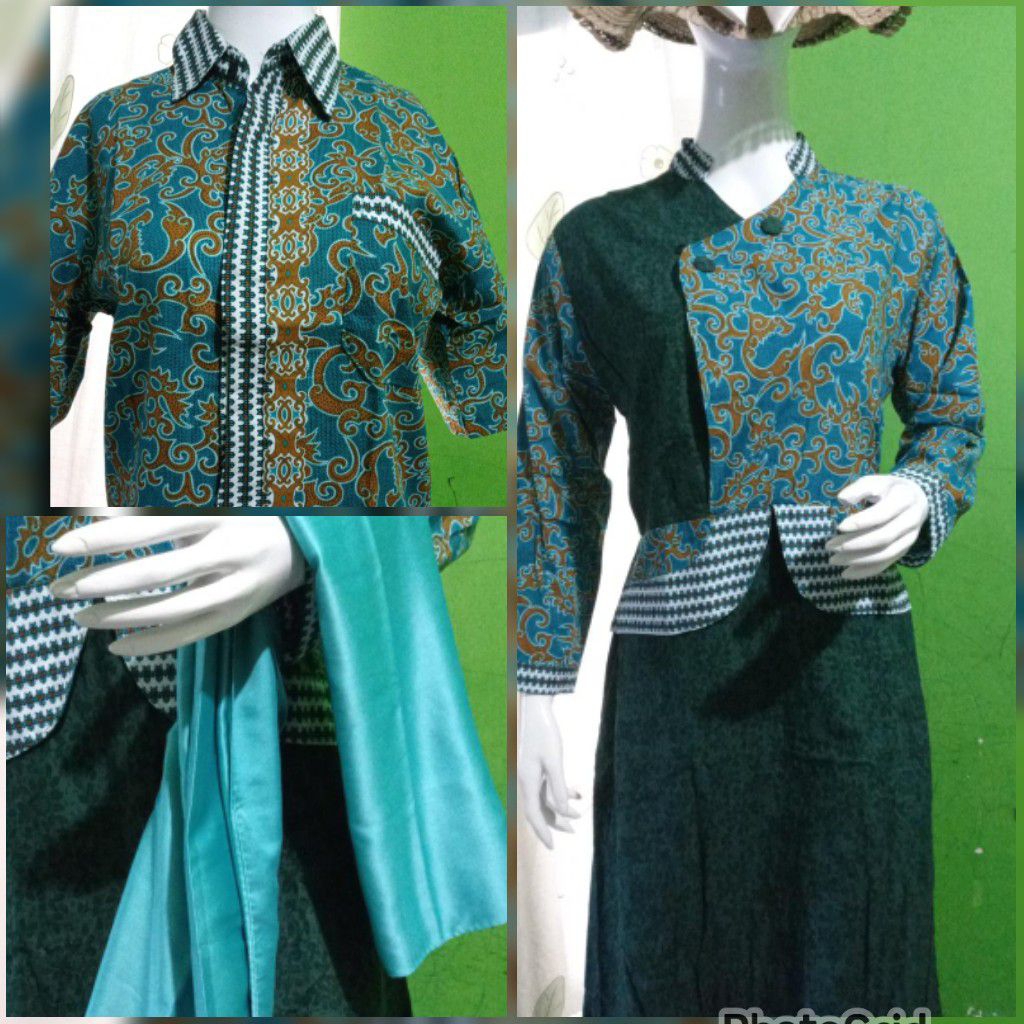 Set couple cewek cowok batik mahkota free hijab