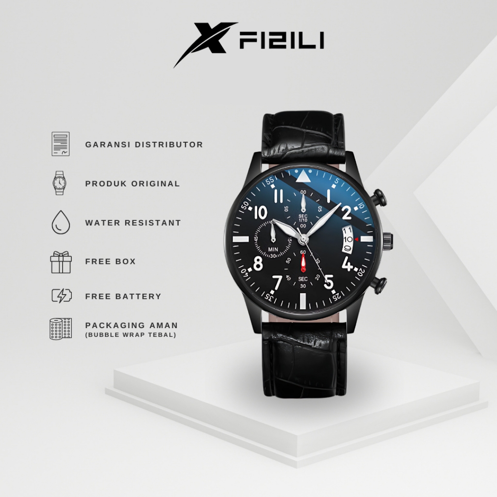 FIZILI Jam Tangan Pria Analog Konograf Luminos Watches Stainlesss Steel Strap Water Resist 3 Atm 42 