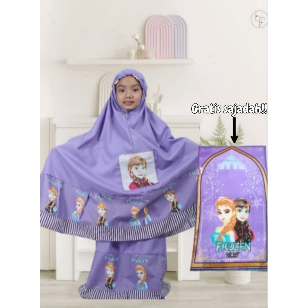 (FREE SAJADAH SEKALIGUS TAS) Mukena anak character Frozen Elsa Anna
