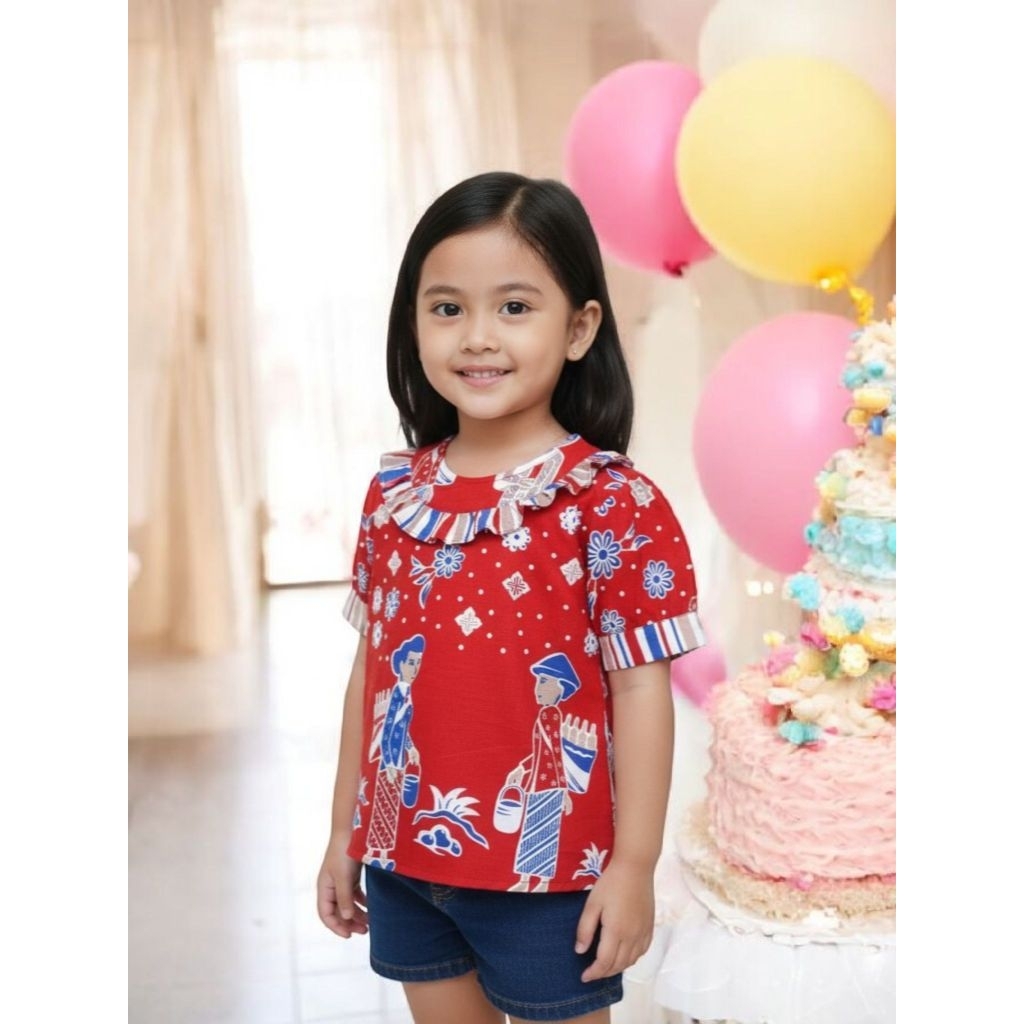 atasan  blus anak motif jamu gendong.atsan anak lucu.blus batik anak lucu
