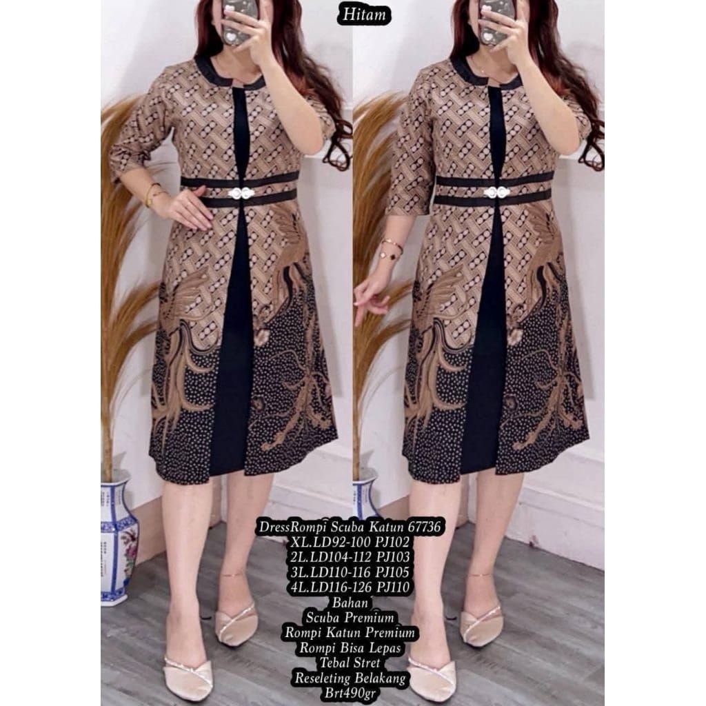 dress scuba motif batik premium