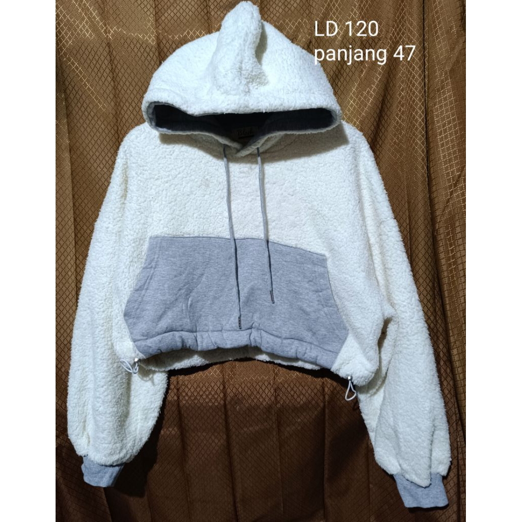 jaket bulu Sherpa boxy wanita jaket winter full bulu Sherpa jaket musim dingin bulu Sherpa putih jak