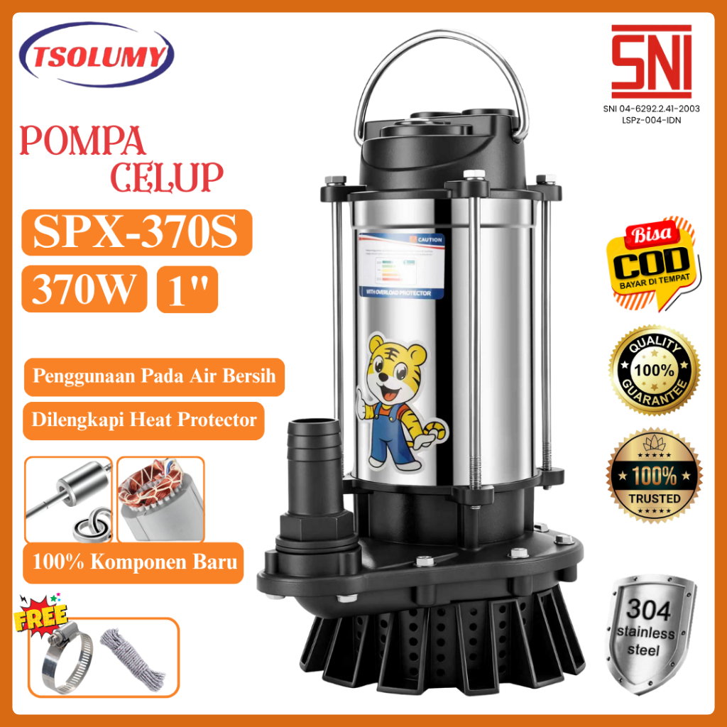 Tsolumy Pompa Celup Air Kotor SPX-370S Submersible Pump Pompa Kolam Ikan KOI Pompa Rumah Tangga